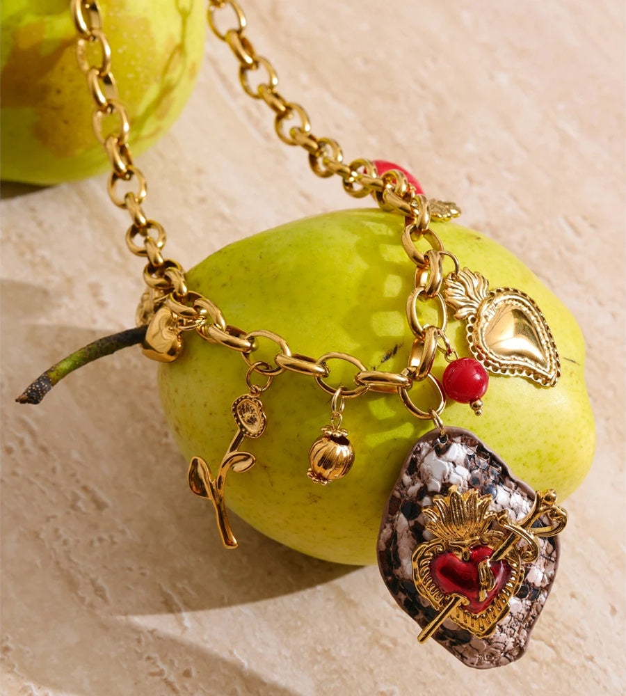Acrylic flower heart charm pendant necklace - product image