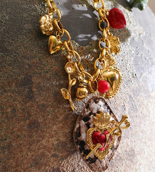 Acrylic flower heart charm pendant necklace - product image