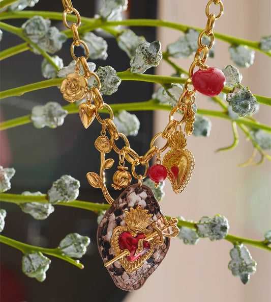 Acrylic flower heart charm pendant necklace - product image