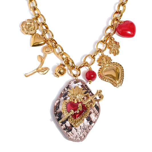 Acrylic flower heart charm pendant necklace - product image