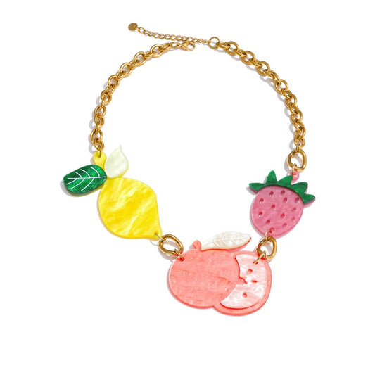 Acrylic fruit cherry strawberry lemon pendant necklace - product image