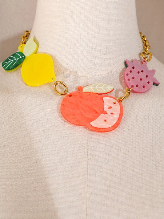 Acrylic fruit cherry strawberry lemon pendant necklace - product image