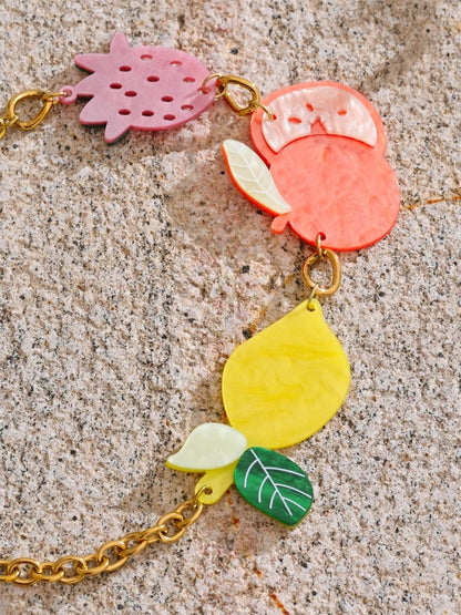 Acrylic fruit cherry strawberry lemon pendant necklace - product image