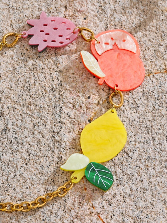Acrylic fruit cherry strawberry lemon pendant necklace - product image