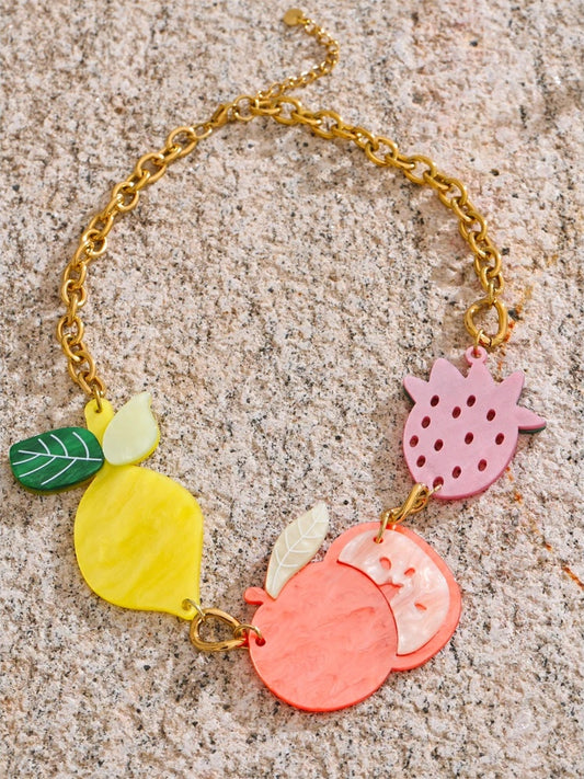 Acrylic fruit cherry strawberry lemon pendant necklace - product image