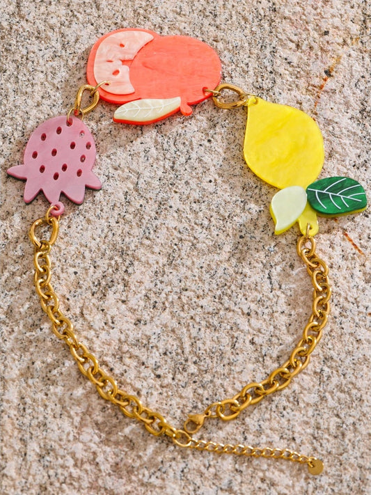 Acrylic fruit cherry strawberry lemon pendant necklace - product image