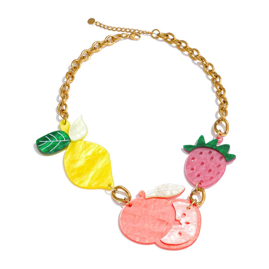 Acrylic fruit cherry strawberry lemon pendant necklace - product image