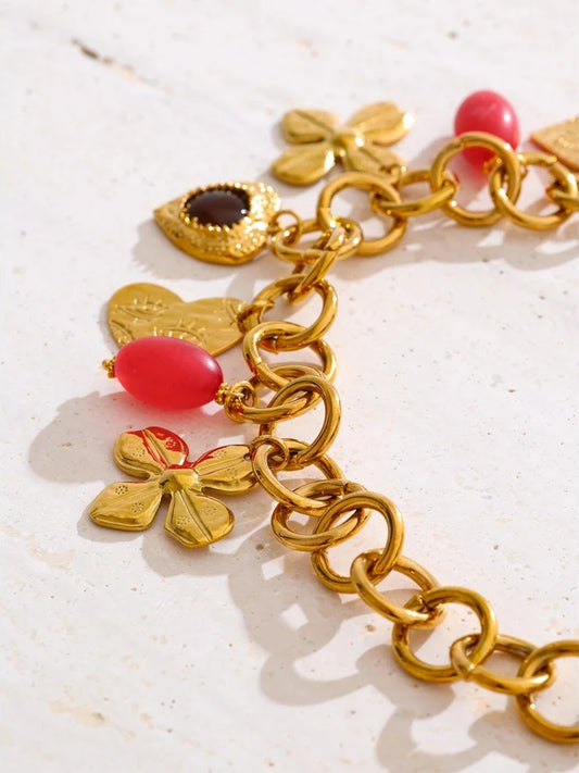 Acrylic metal flower heart pendant necklace - product image