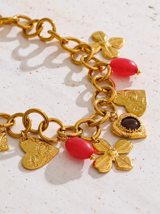 Acrylic metal flower heart pendant necklace - product image