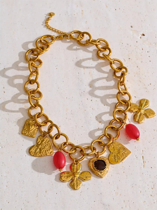 Acrylic metal flower heart pendant necklace - product image