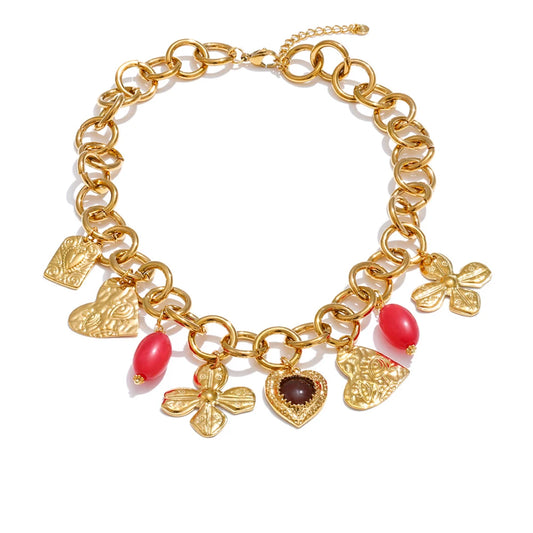 Acrylic metal flower heart pendant necklace - product image