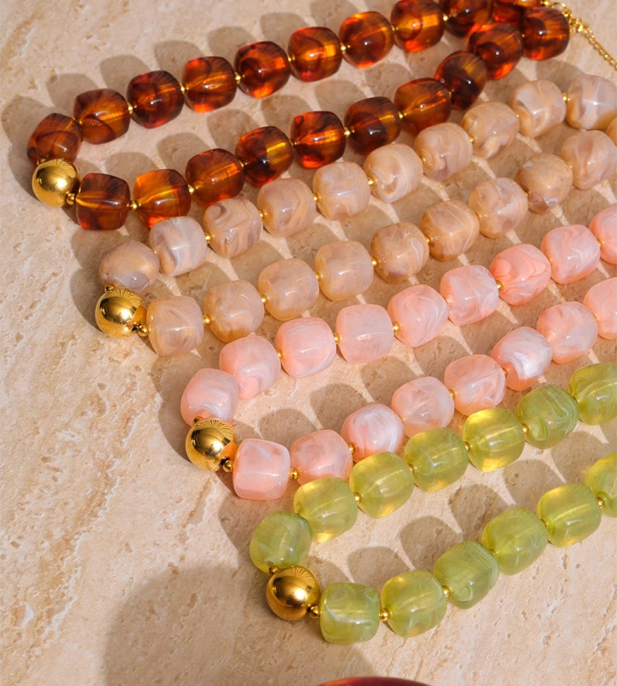 Acrylic square beads chain necklace bracelet set - product image