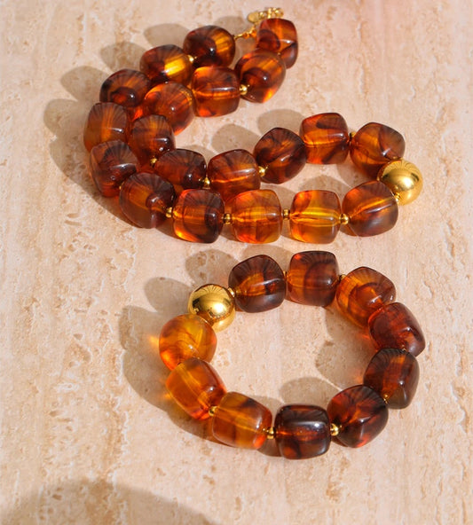 Acrylic square beads chain necklace bracelet set - product image