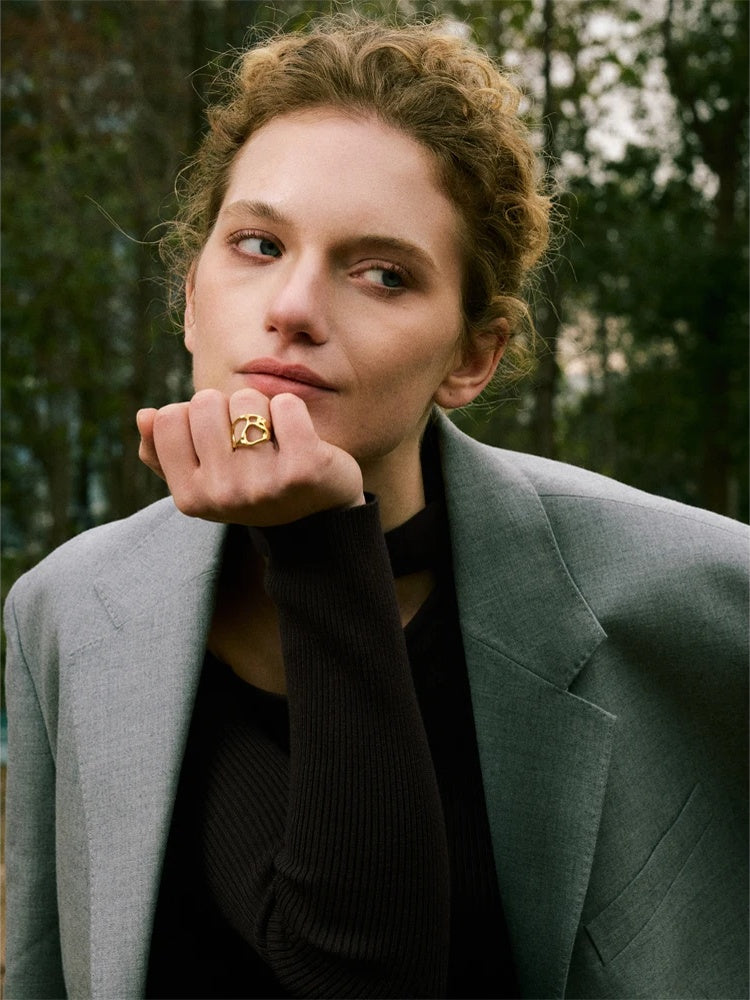 Adjustable abstract hollow open ring women - product image