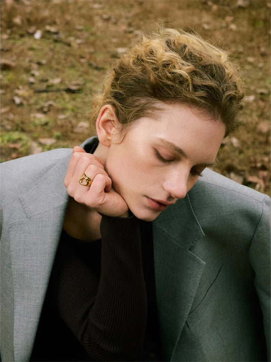 Adjustable abstract hollow open ring women - product image