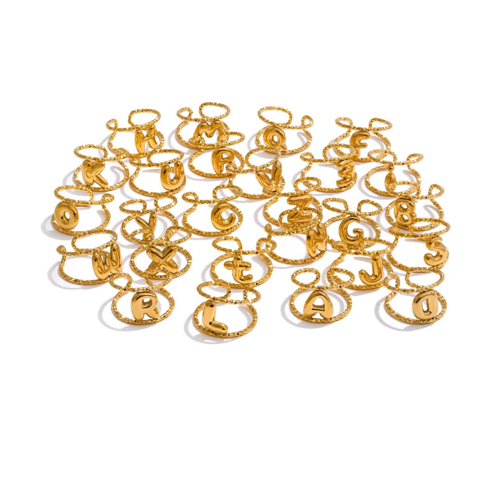 Adjustable alphabet letter open ring - product image