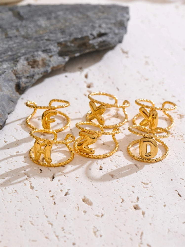 Adjustable alphabet letter open ring - product image