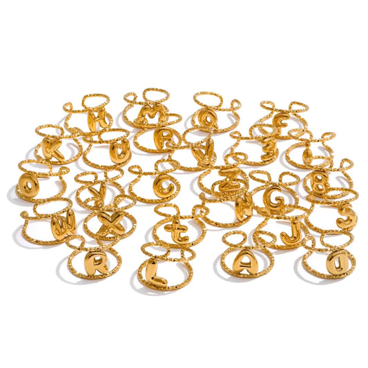 Adjustable alphabet letter open ring - product image