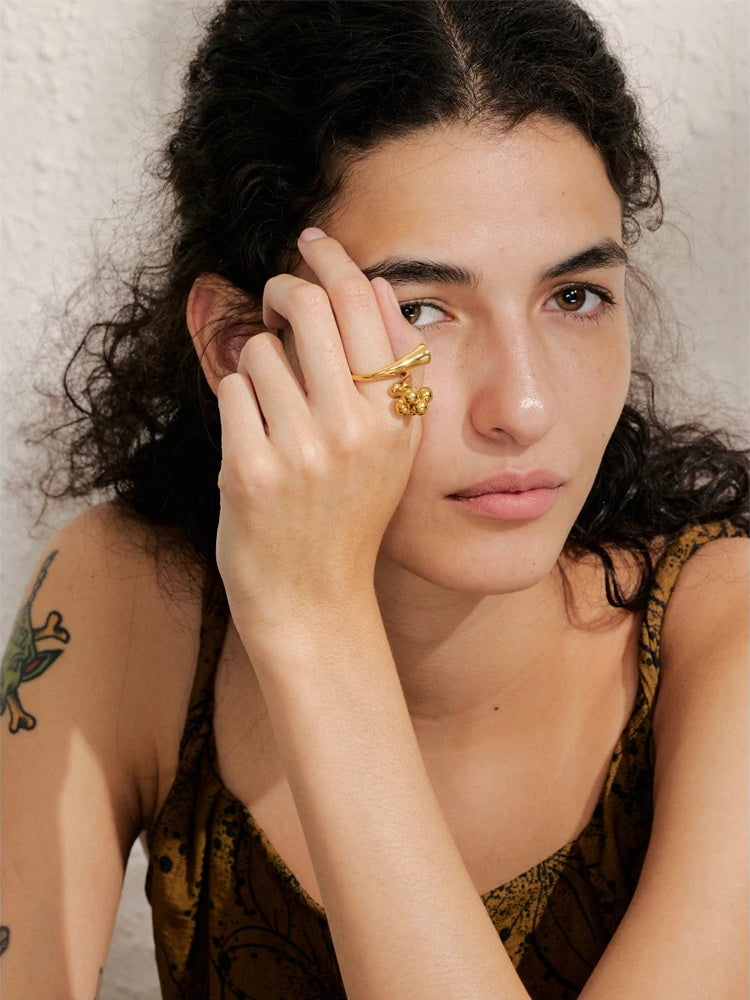 Adjustable beads ball chunky abstract ring - product image