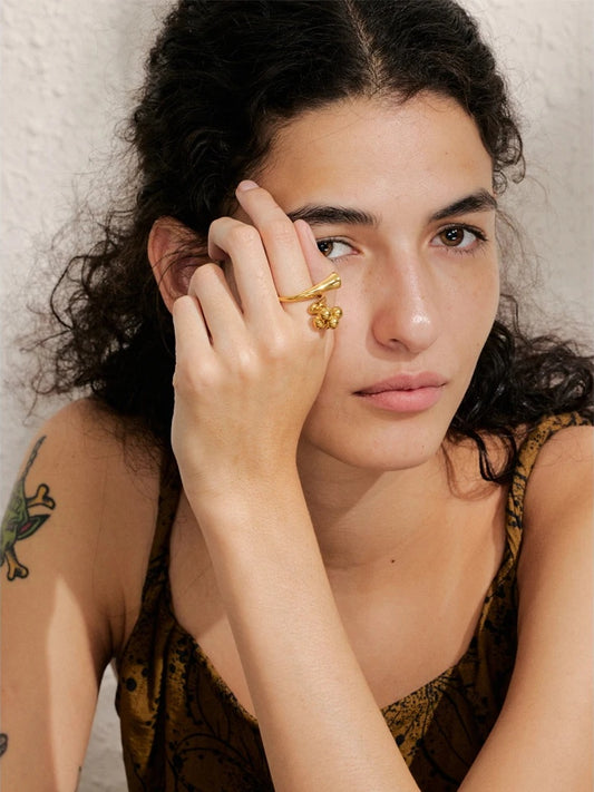 Adjustable beads ball chunky abstract ring - product image