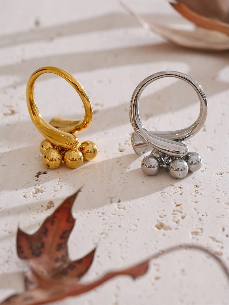 Adjustable beads ball chunky abstract ring - product image