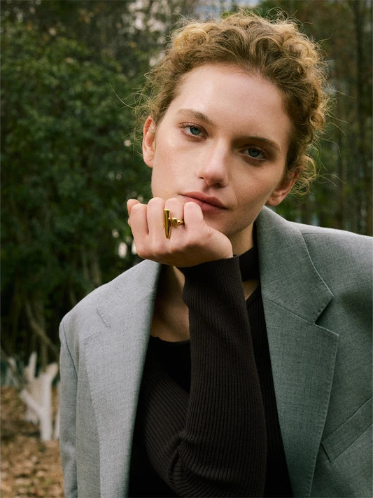 Adjustable contemporary chic double layer finger ring - product image