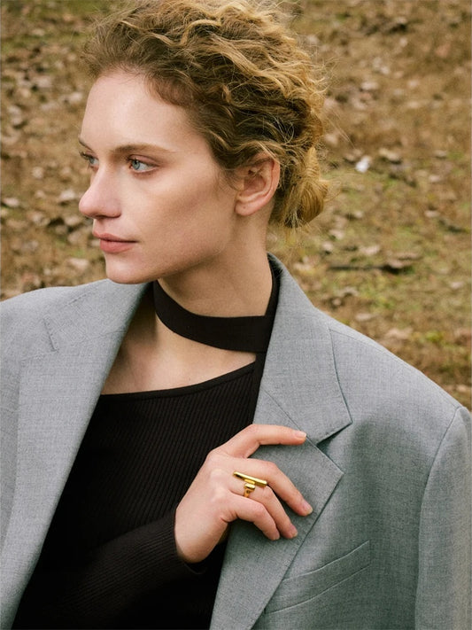 Adjustable contemporary chic double layer finger ring - product image