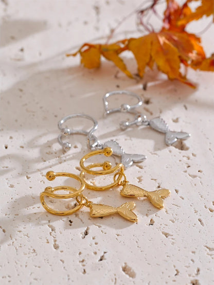 Adjustable contemporary clip on fish ear bone earrings - product image