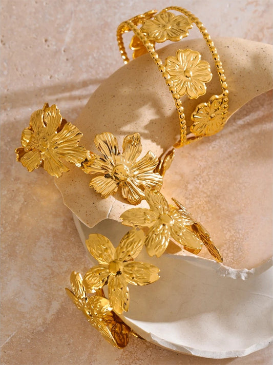 Adjustable flower cuff waterproof bracelet bangle - product image