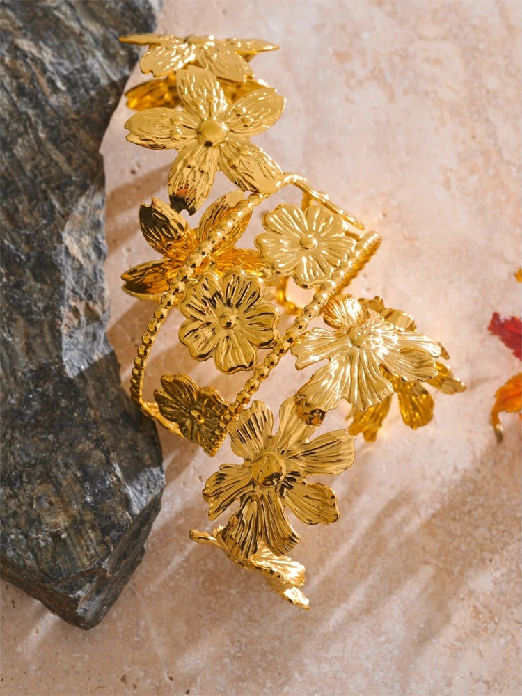 Adjustable flower cuff waterproof bracelet bangle - product image