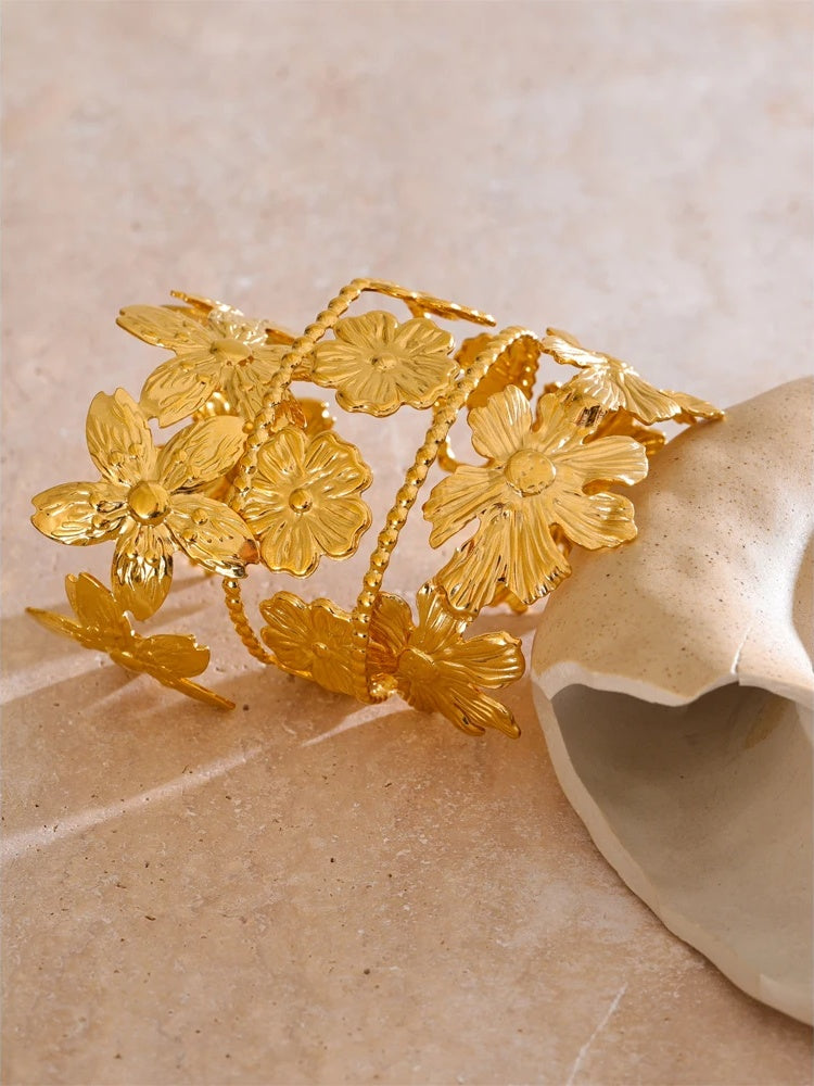 Adjustable flower cuff waterproof bracelet bangle - product image