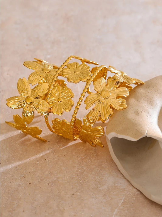 Adjustable flower cuff waterproof bracelet bangle - product image
