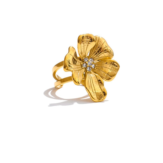 Adjustable golden flower rhinestone ring - product image