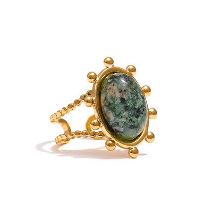 Adjustable green natural turquoise bezel ring - product image