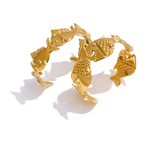 Adjustable metal fish shark cuff bracelet - product image