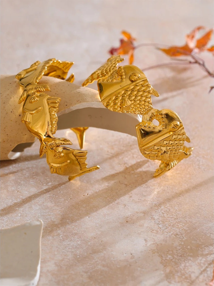 Adjustable metal fish shark cuff bracelet - product image