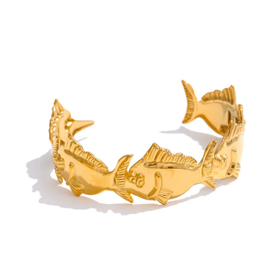 Adjustable metal fish shark cuff bracelet - product image