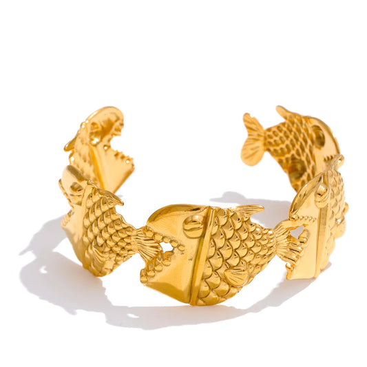 Adjustable metal fish shark cuff bracelet - product image