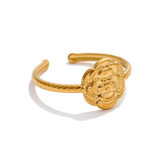 Adjustable metal flower open fashion ring - product image