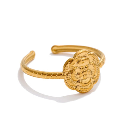 Adjustable metal flower open fashion ring - product image