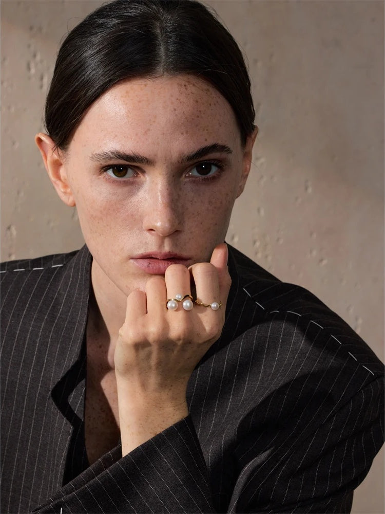 Adjustable natural pearl modern glue ring - product image