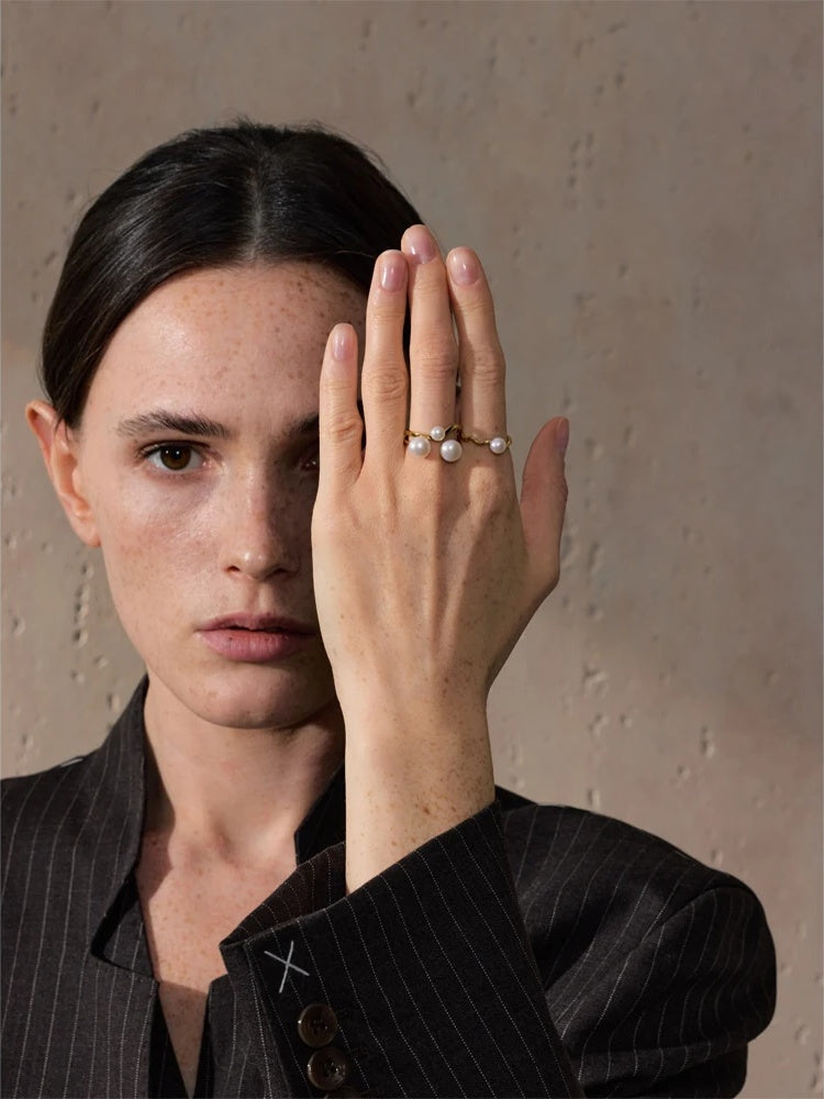 Adjustable natural pearl modern glue ring - product image