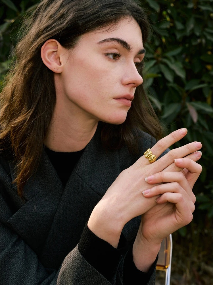 Adjustable ocean style wide metal shell ring - product image