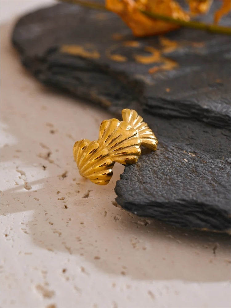 Adjustable ocean style wide metal shell ring - product image