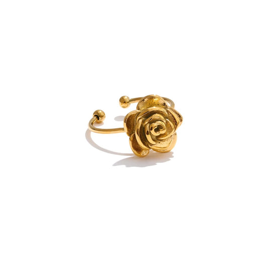Adjustable open rose flower charm ring - product image