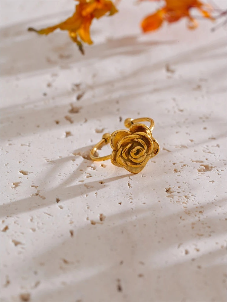 Adjustable open rose flower charm ring - product image