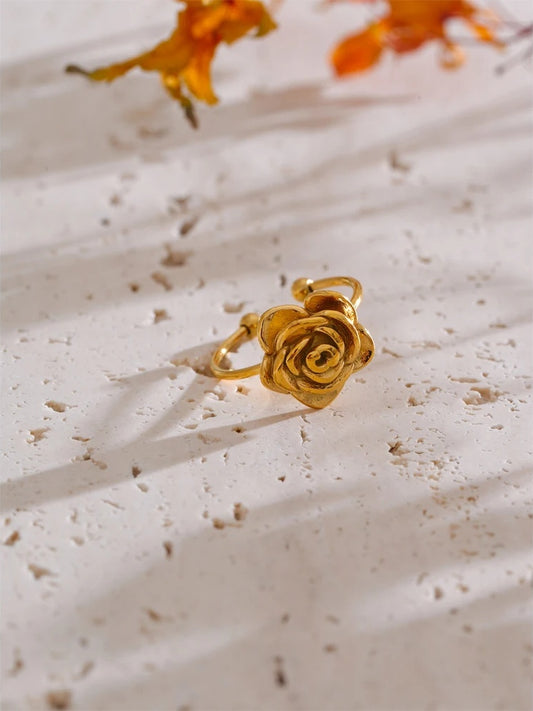 Adjustable open rose flower charm ring - product image