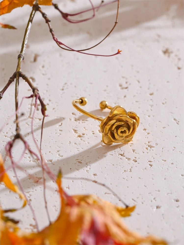 Adjustable open rose flower charm ring - product image