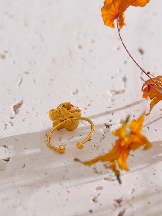 Adjustable open rose flower charm ring - product image