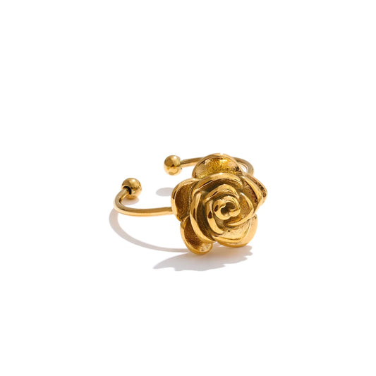 Adjustable open rose flower charm ring - product image